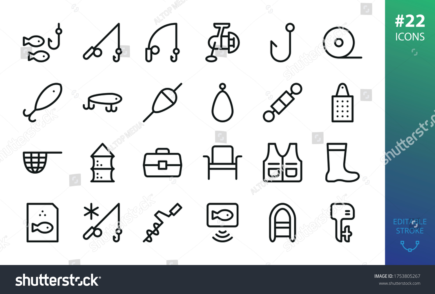 Fishing Equipment Isolated Icons Set Set Stock Vector (Royalty Free ...