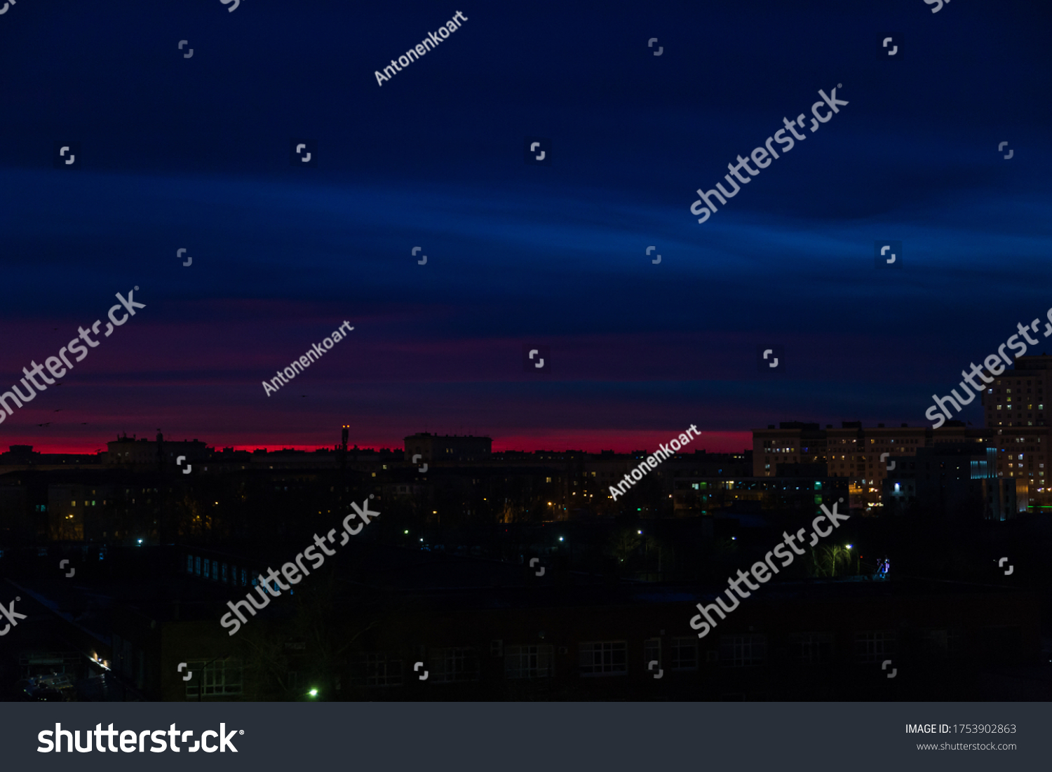 Dark Blue Sky Red Sunset City Stock Photo 1753902863 | Shutterstock