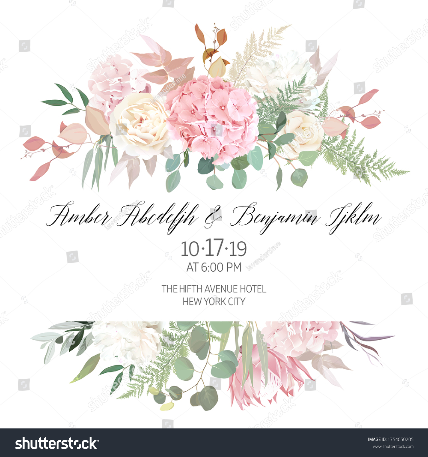 Dusty Pink Blush White Creamy Hydrangea Stock Vector (Royalty Free ...