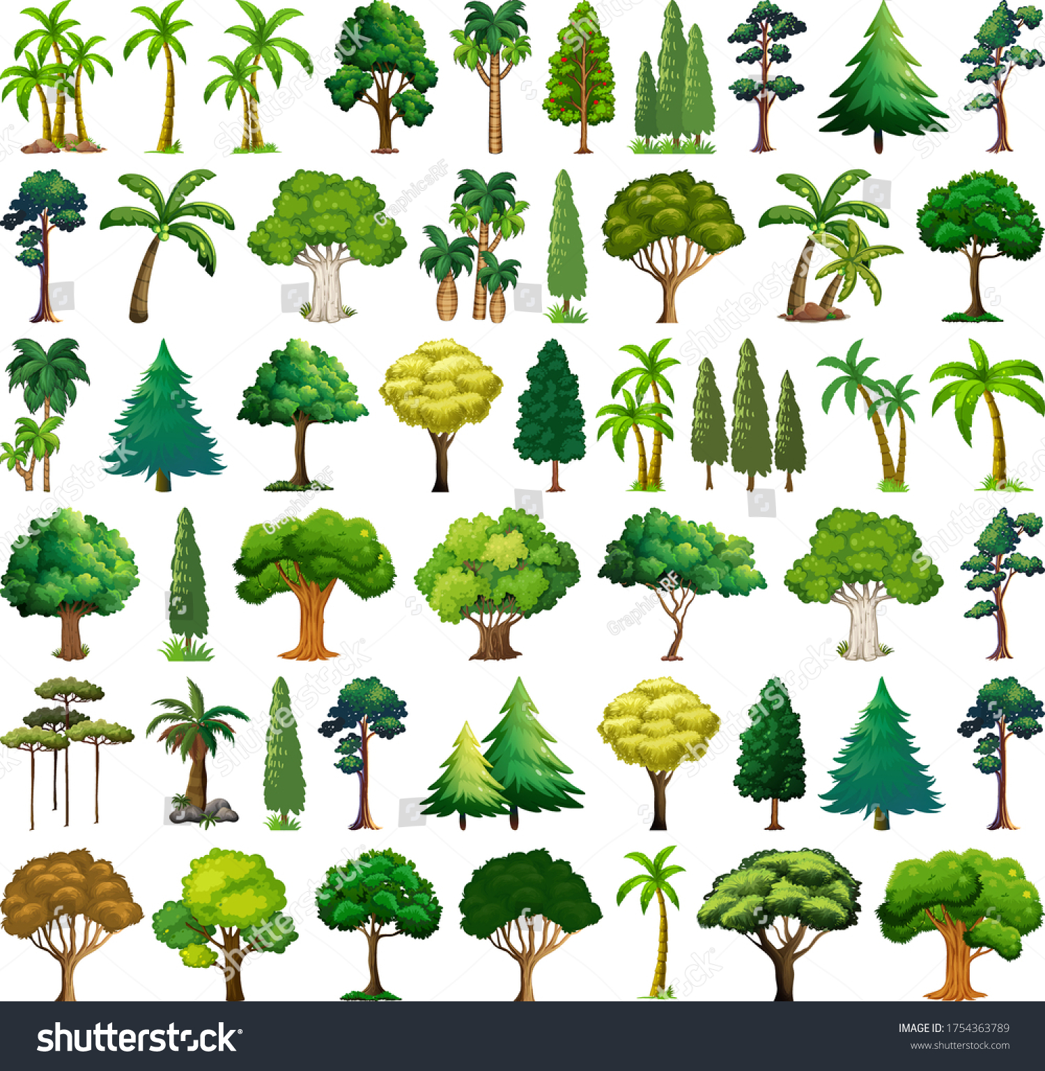 Set Variety Plants Trees Illustration Stock Vector (Royalty Free ...