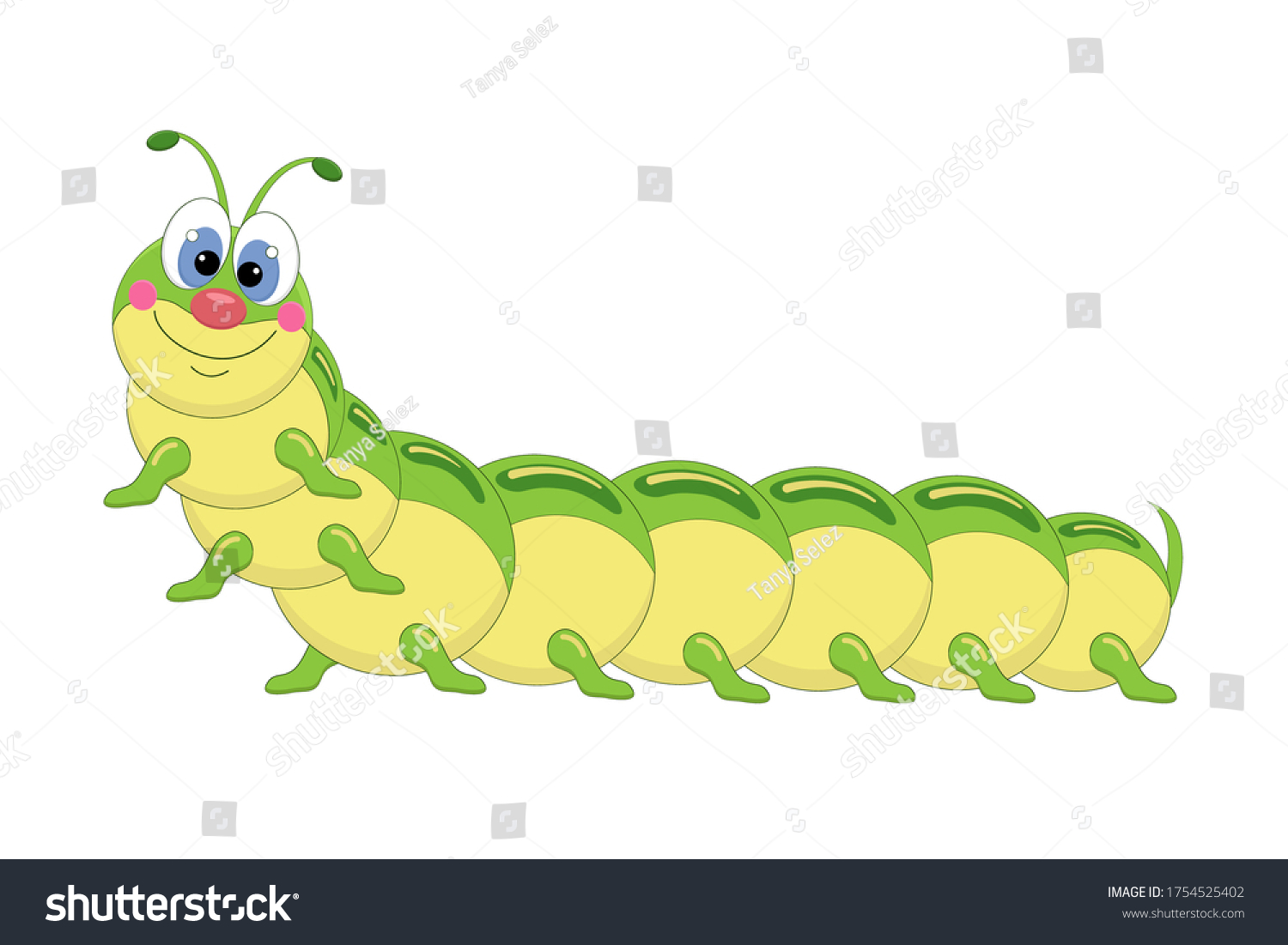 Green Caterpillar Cartoon Pretty Smiling Caterpillar Stock Vector ...