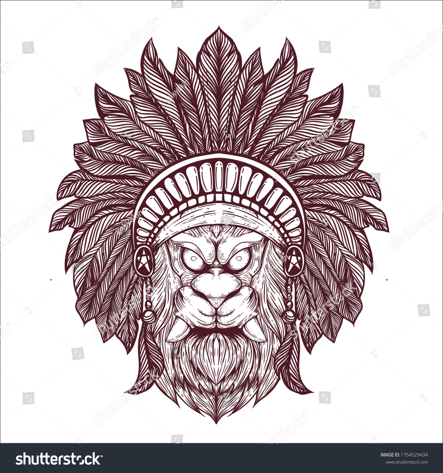 Hand Drawn Lion Head Native Hat Stock Vector (royalty Free) 1754529434 