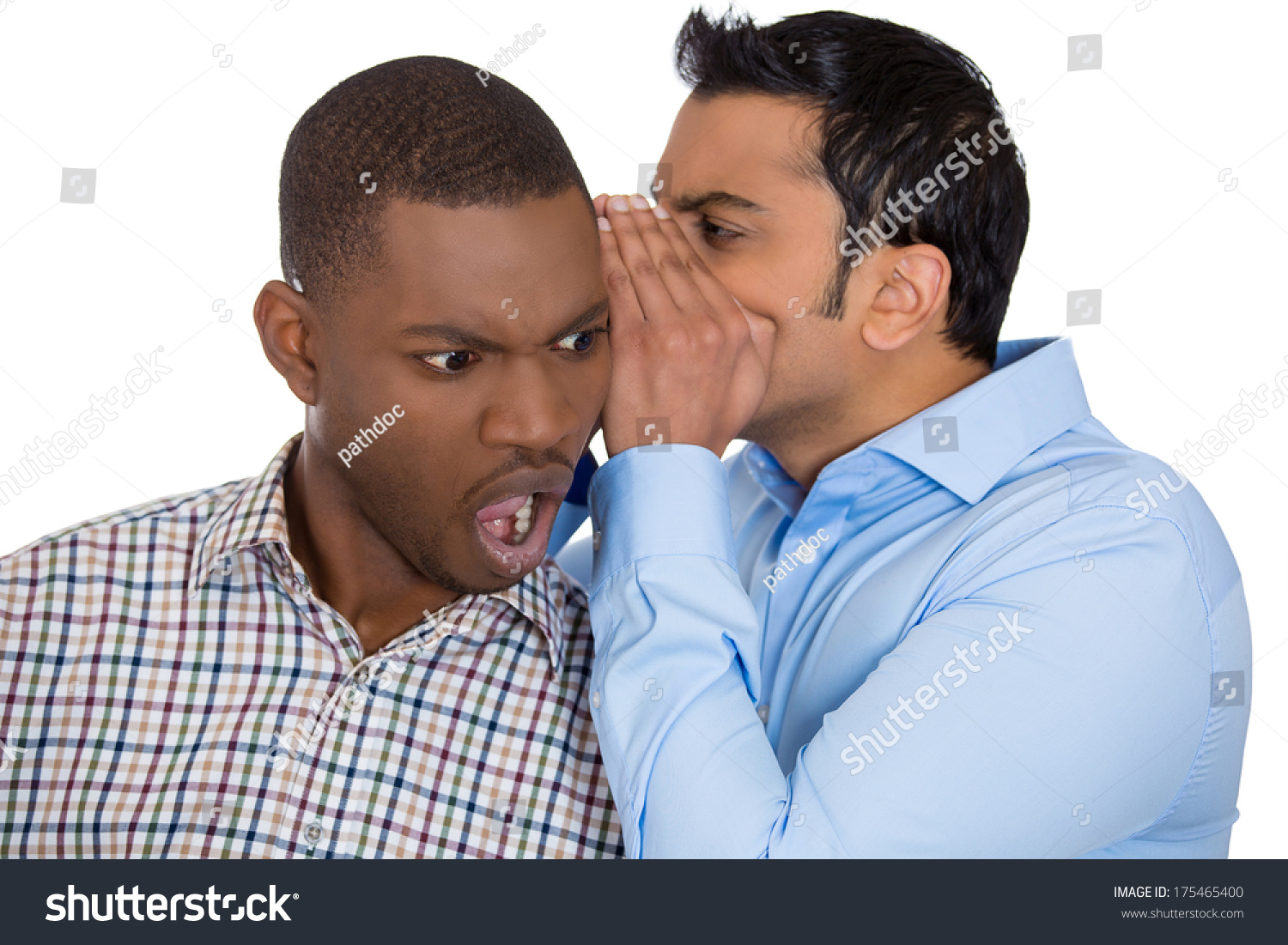 Closeup Portrait Guy Whispering Into Mans Stock Photo 175465400 ...