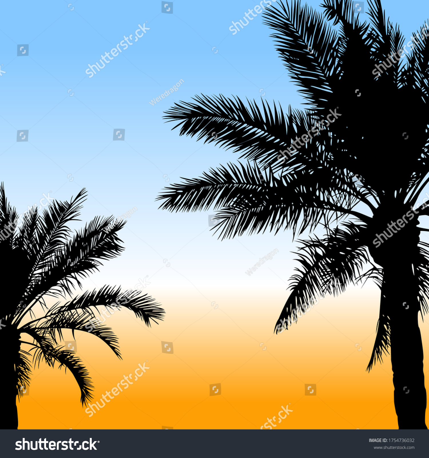 Two Palm Trees Silhouettes Sunset Vector Stock Vector Royalty Free