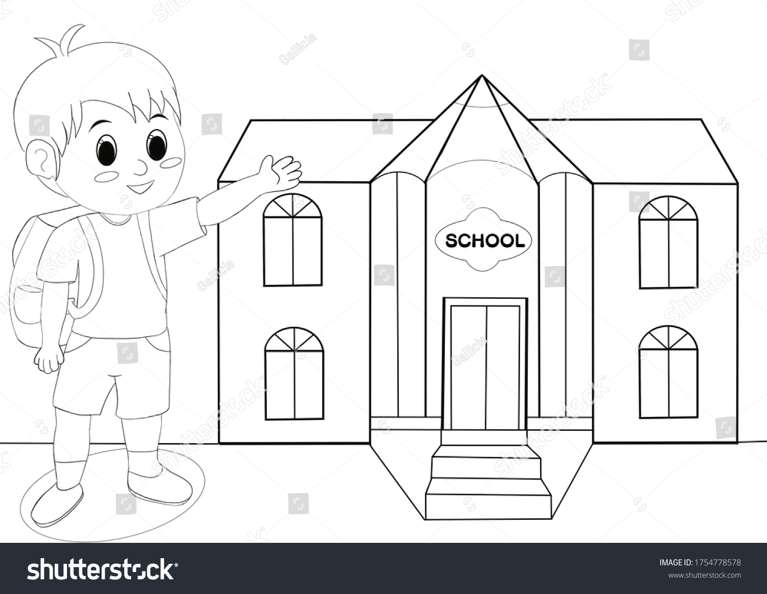 Cartoon Coloring Page Kids Back School Stock Illustration 1754778578 ...