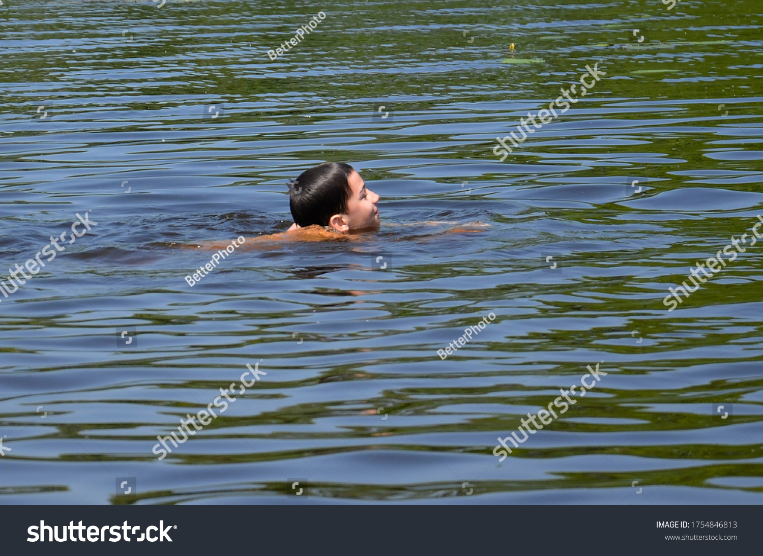 Happy Boy Swimming Lake Cheerful Child Stock Photo 1754846813