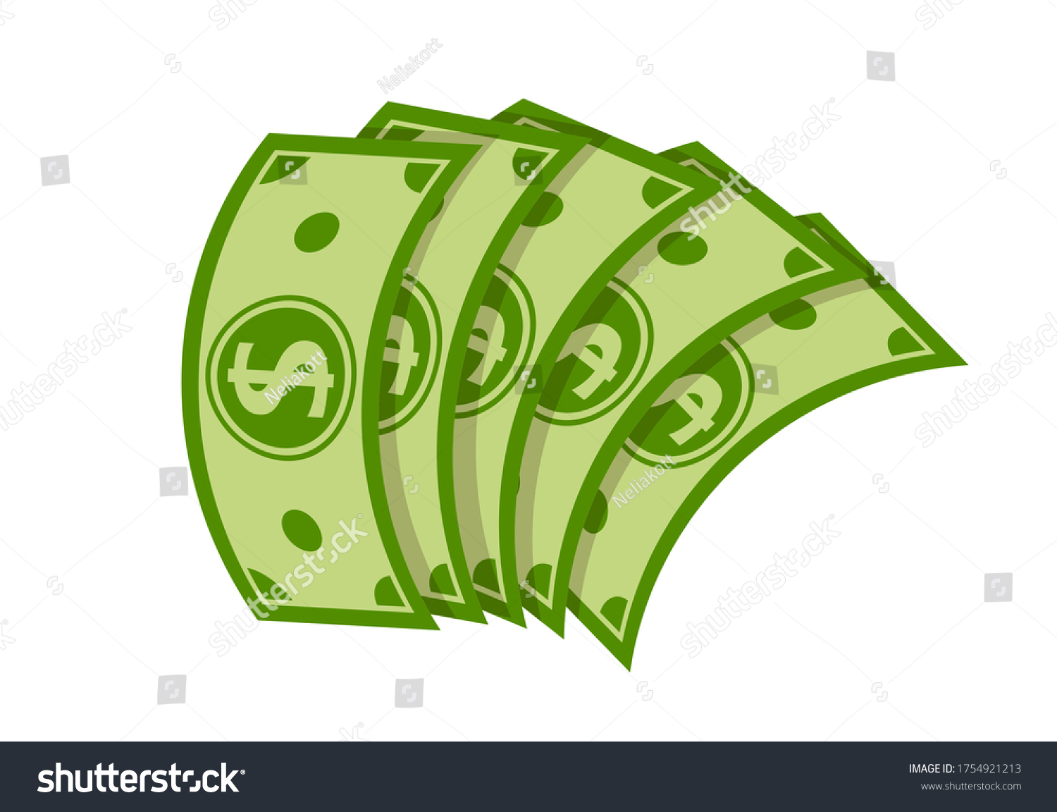 Money Fan Banknote Flat Cartoon Style Stock Vector (Royalty Free ...