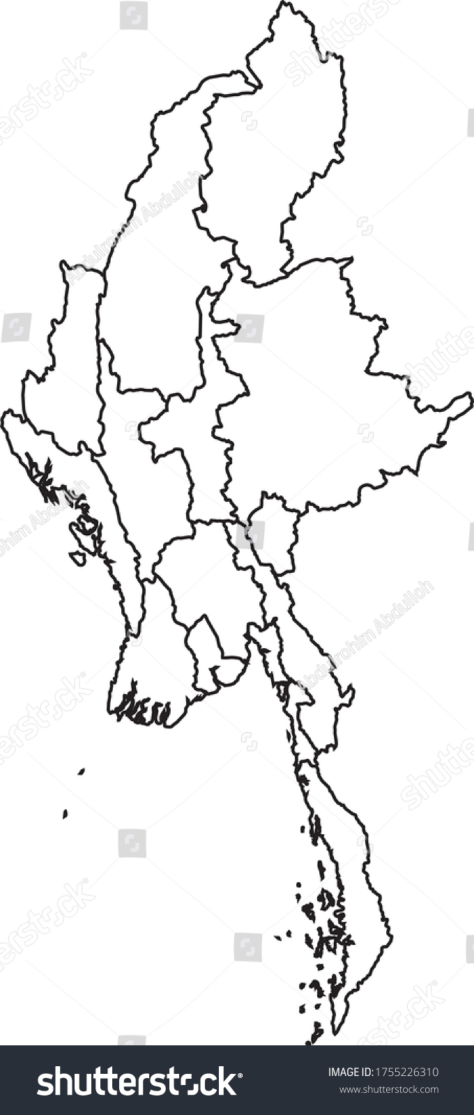 Myanmar Map White Color Black Border Stock Vector (Royalty Free ...