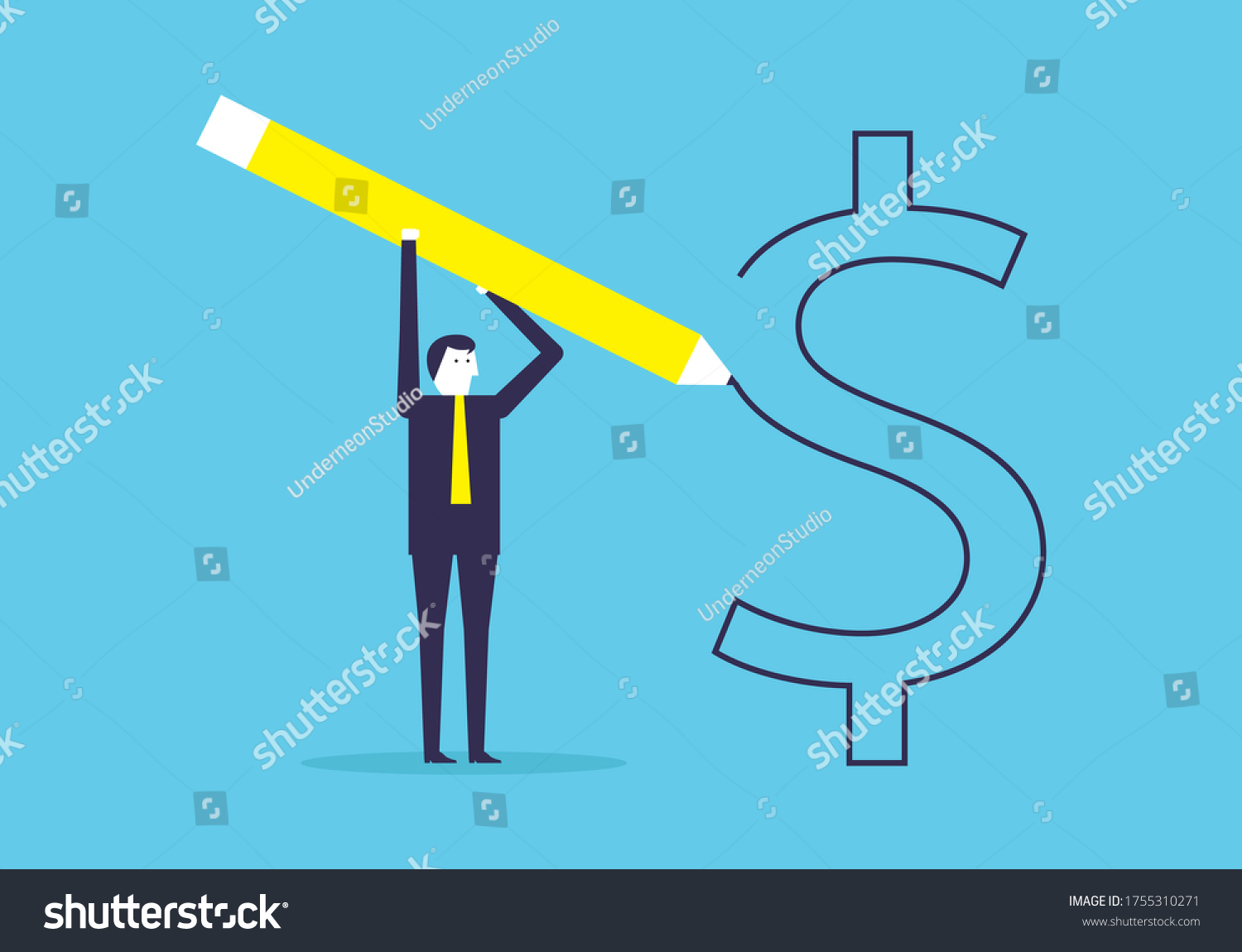 Businessman Pencil Drawing Salary Mark Vector Stock Vector (Royalty