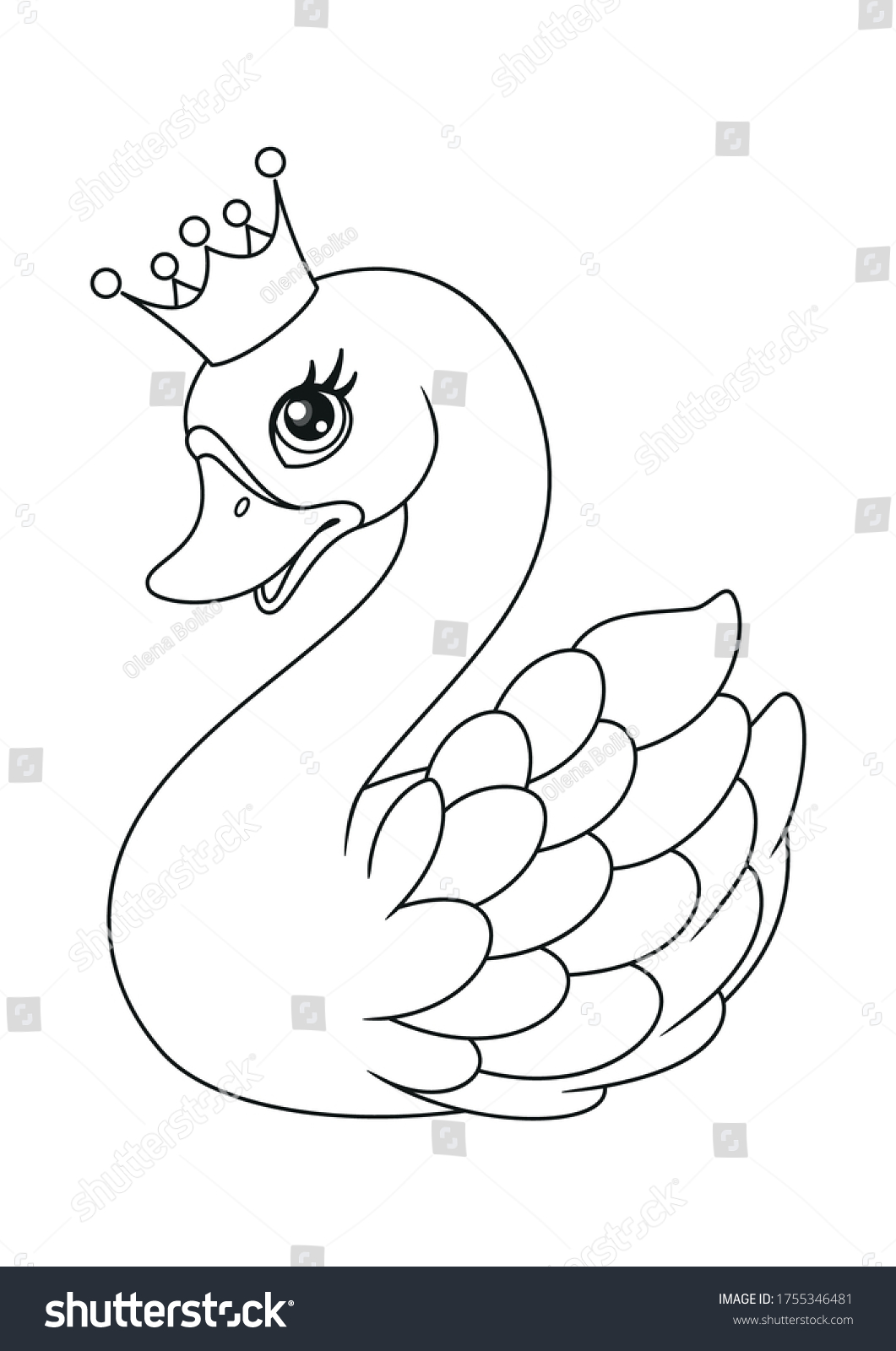 Лебедь с короной раскраска для детей