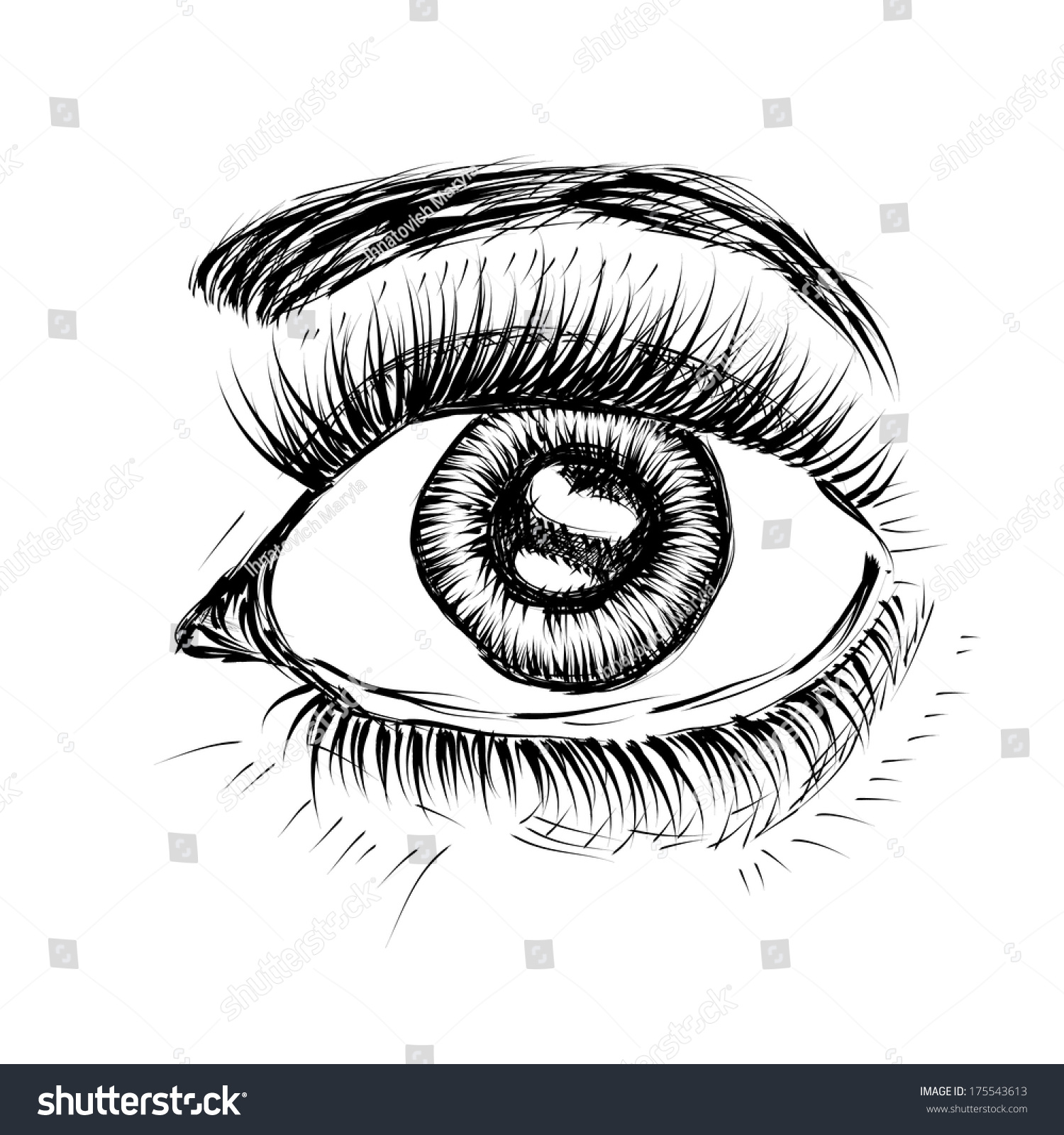 Black White Drawing Eye Raster Stock Illustration 175543613 | Shutterstock