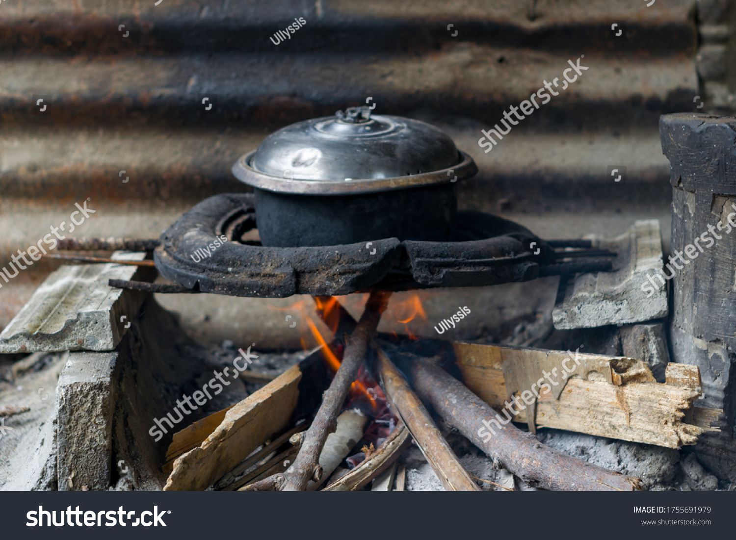 Stock Photo Native Way Of Cooking Using Woods 1755691979 