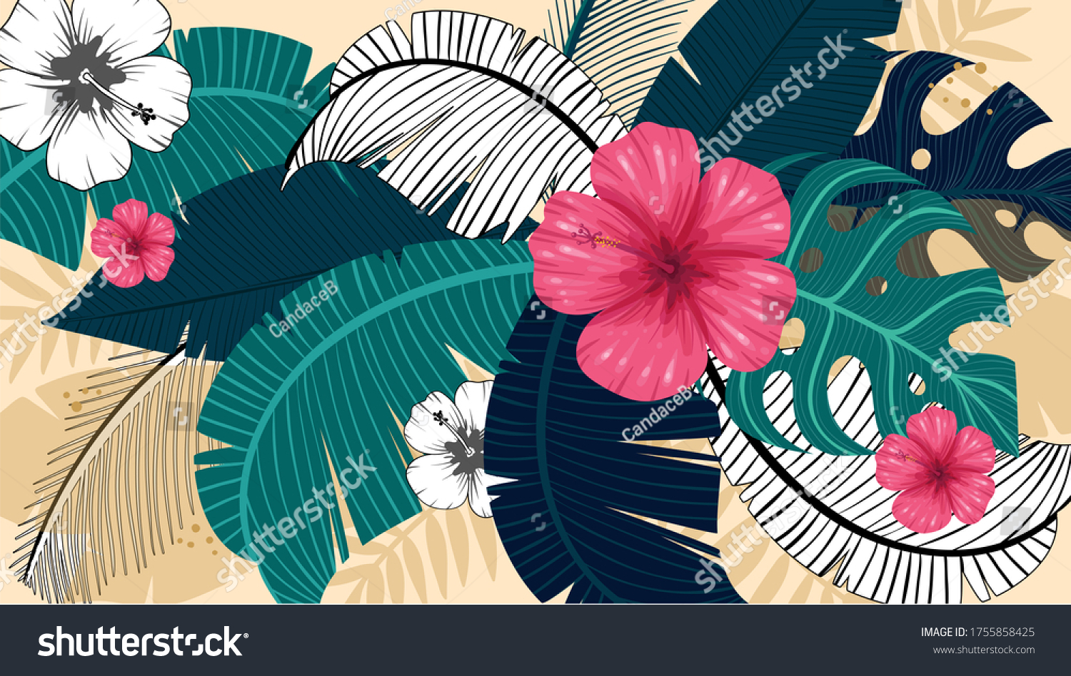 Hawaiian Tropical Leaves Minimal Illustration Stock Illustration ...