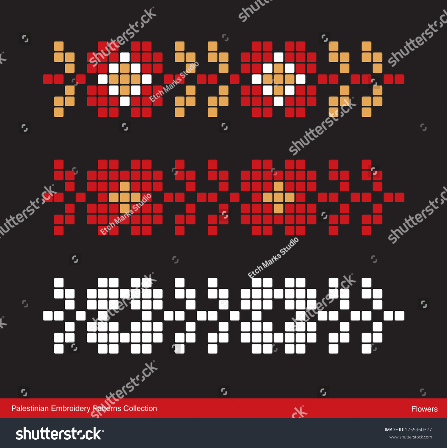 Traditional Palestinian Embroidery Pattern Flowers Isolated Stock ...