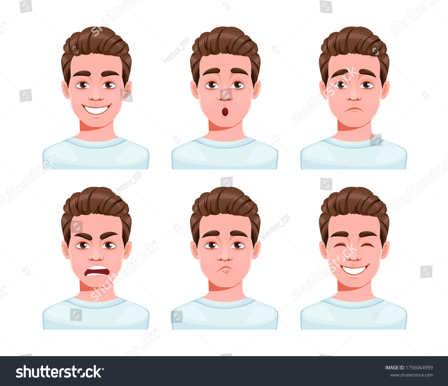 Face Expressions Handsome Man Cartoon Character Stock Vector (Royalty ...