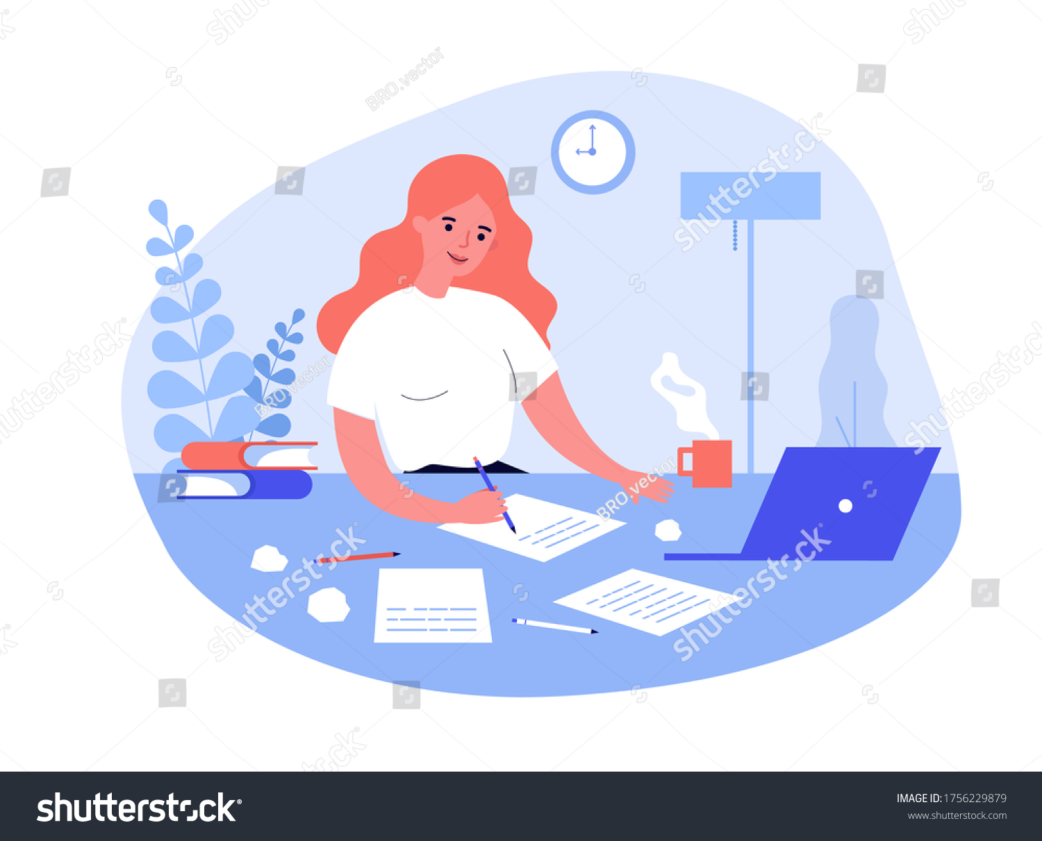 Writing Job Concept Female Writer Writing Stock Vector (royalty Free 