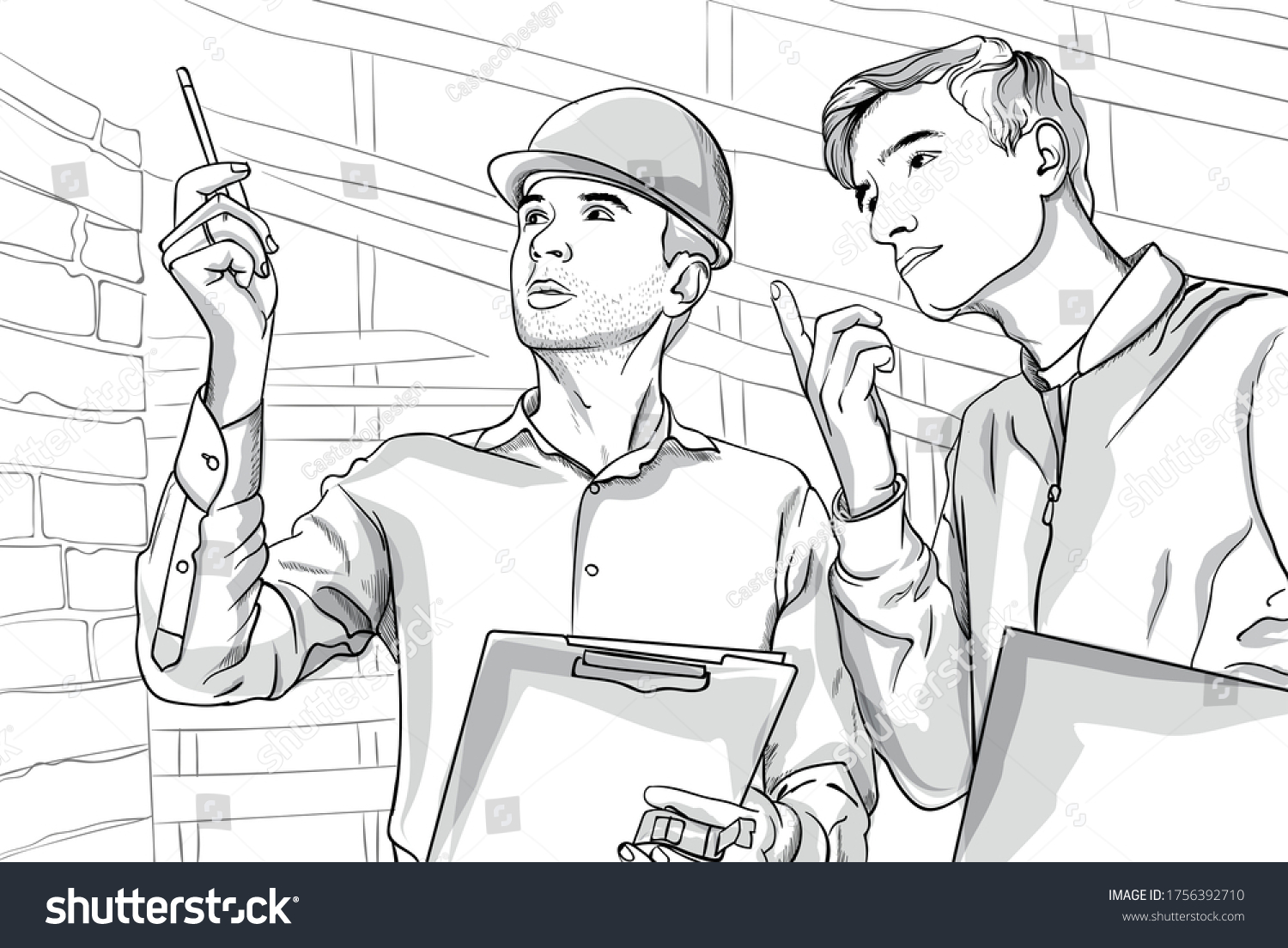 Two Serious Man On Construction Site Stock Vector (Royalty Free ...