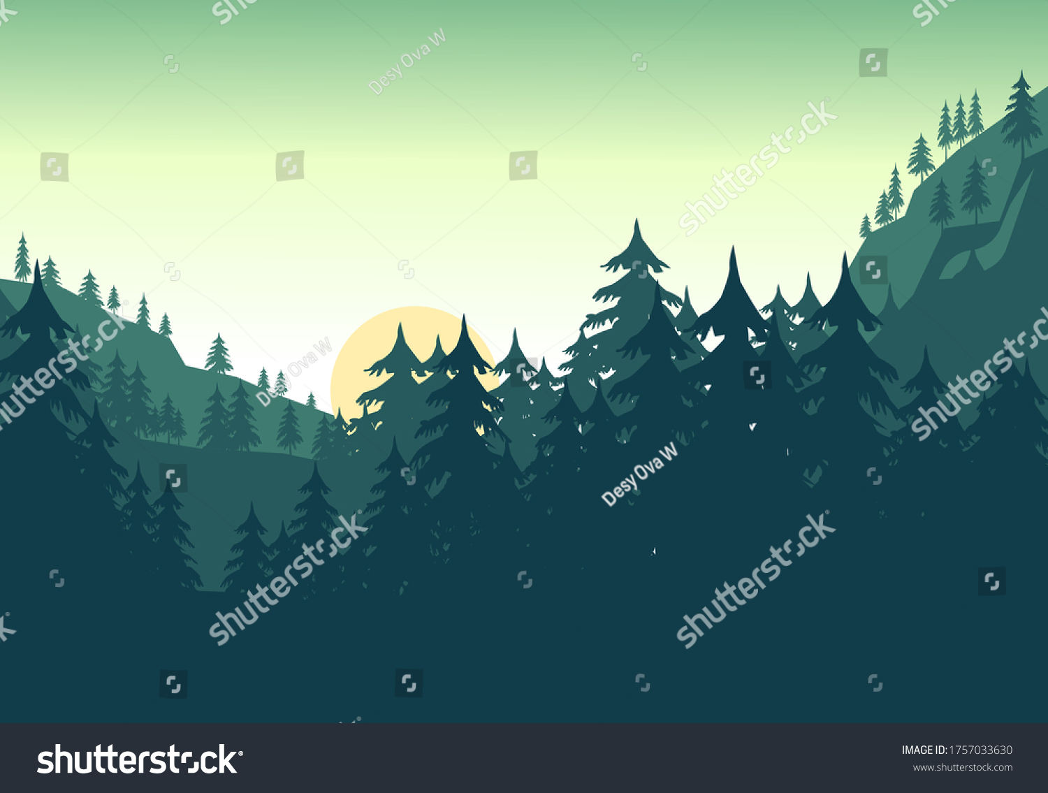 Forest Green Lanscape Vector Pinus Tree Stock Vector (Royalty Free ...