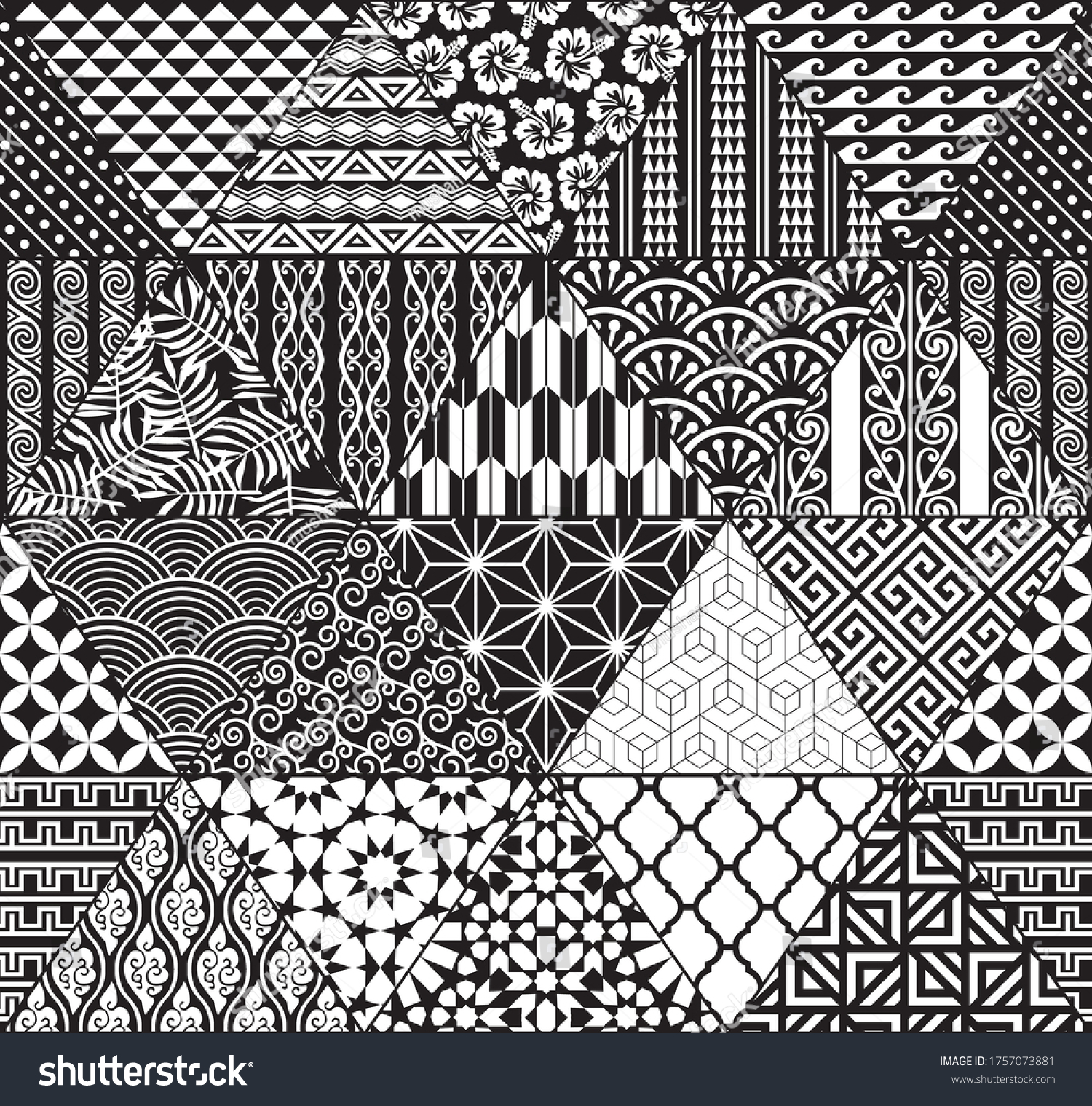 kowhaiwhai patterns clipart black