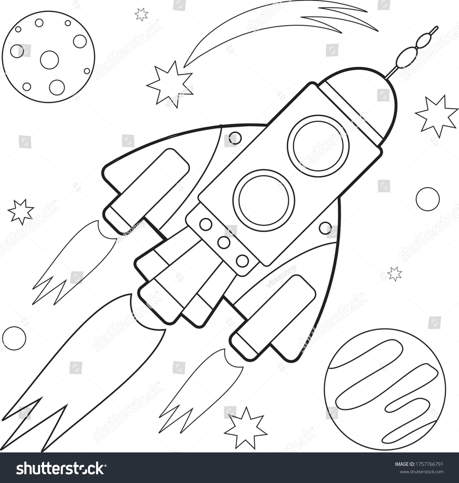 Starship Space Coloring Book Children Stock Vector (Royalty Free ...