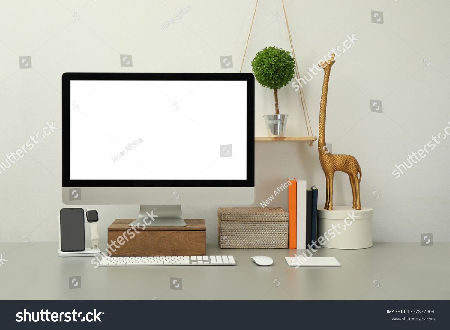 Giraffe Home 4 463 Images Photos Et Images Vectorielles De Stock   Stock Photo Modern Workplace With Computer Charging Devices And Decor Elements Interior Design 1757872904 