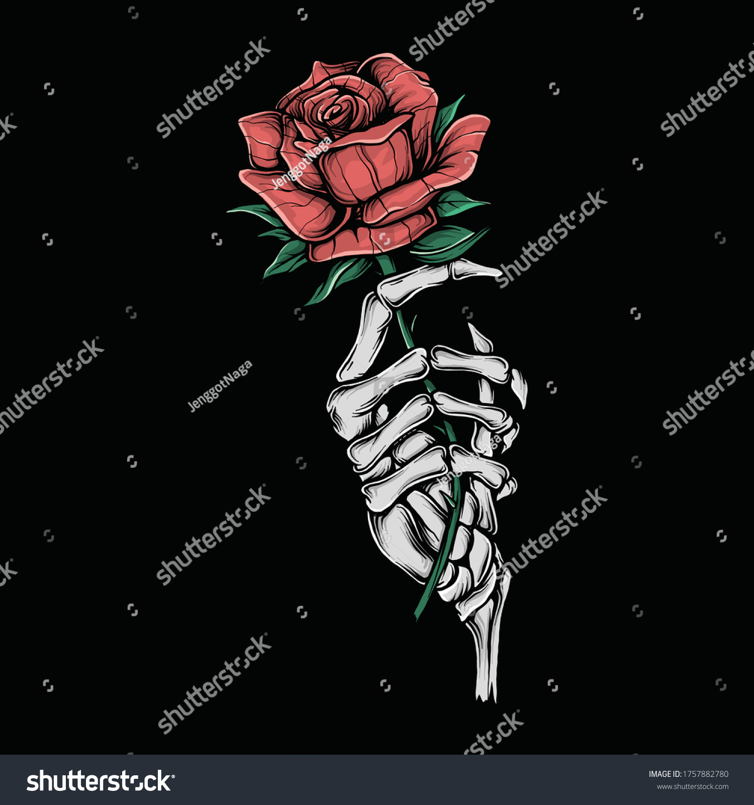 Рука скелета держит розу