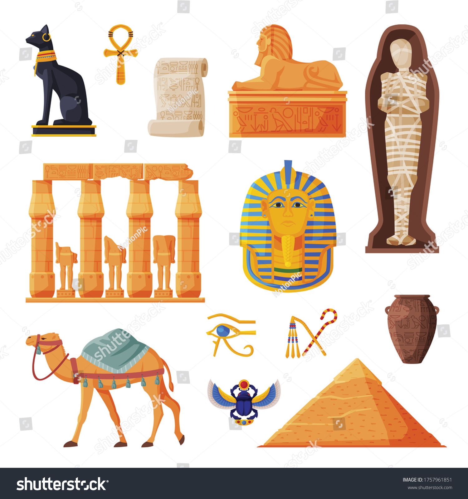 Ancient Egypt Set Egyptian Traditional Cultural Stock Vector (Royalty ...