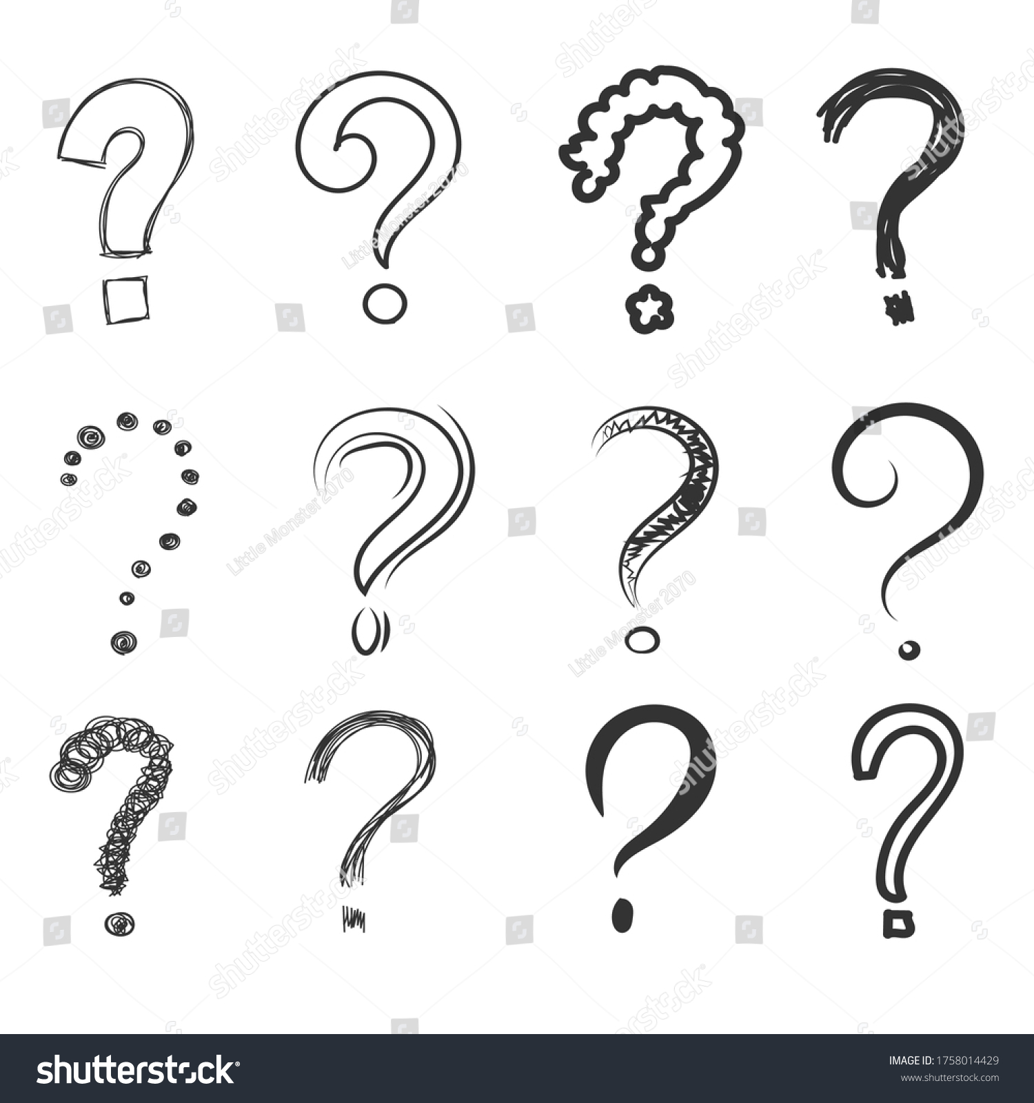 Hand Drawn Interrogative Signs Scribble Symbols Stock Illustration ...