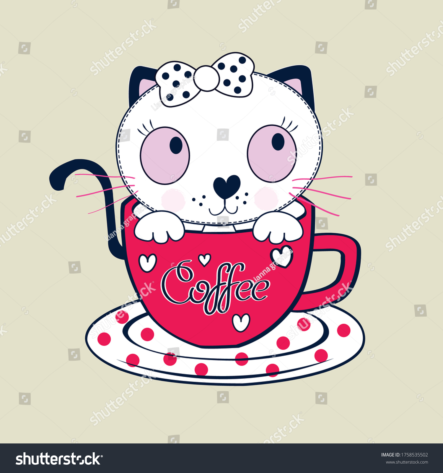 Cute Cat Coffee Cup Vector Illustration Stock Vector (Royalty Free ...