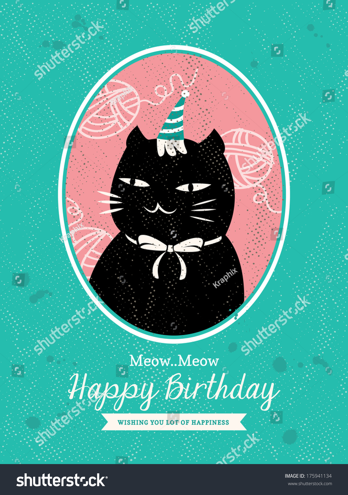 Cat Animal Cartoon Birthday Card Design Stock Vector (Royalty Free ...