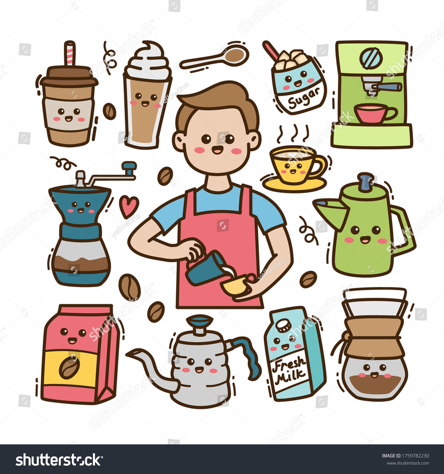 Cartoon Barista Coffee Elements Kawaii Doodle Stock Vector (Royalty ...