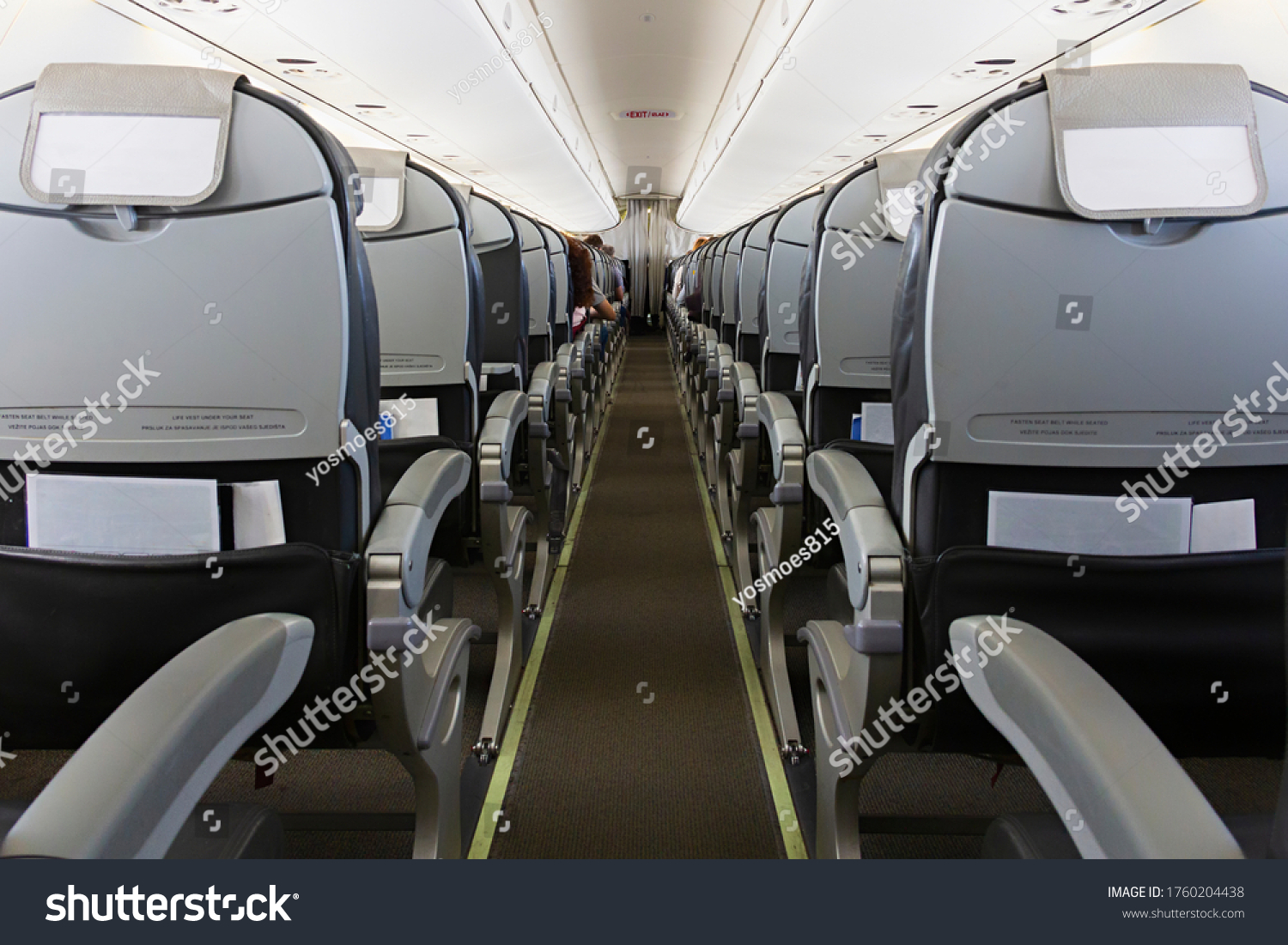 Long Aisle Rows Seats Passengers Airplane Stock Photo 1760204438 ...