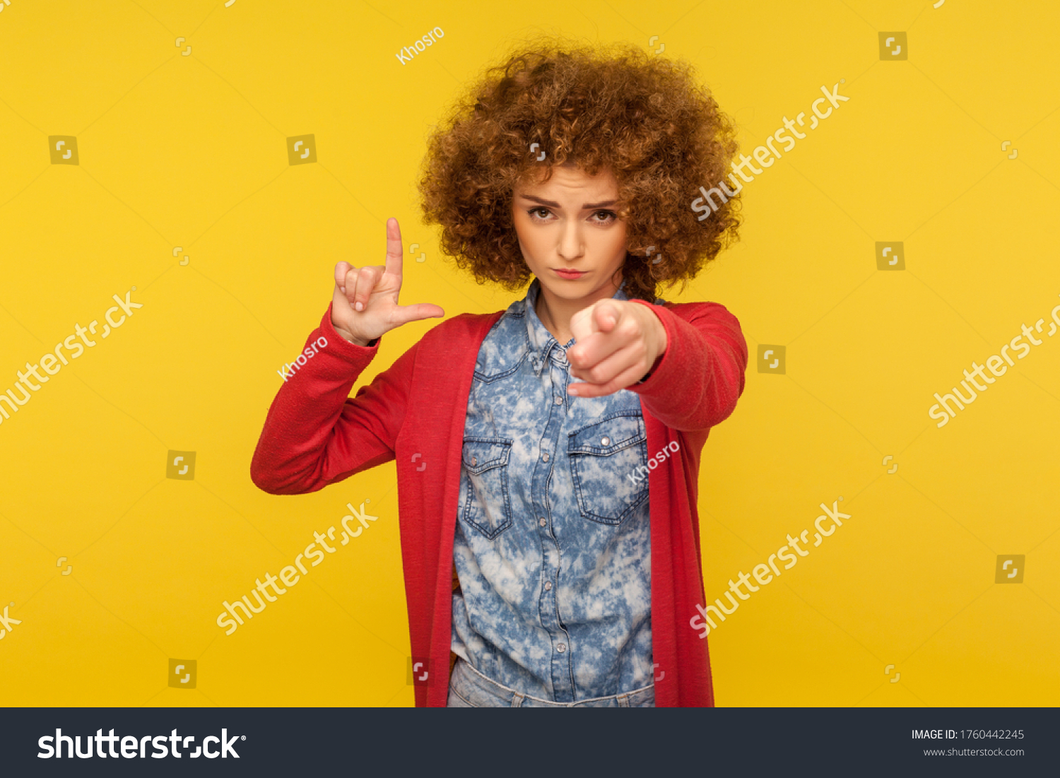 Portrait Curlyhaired Woman Expressing Disrespect Showing Stock Photo ...