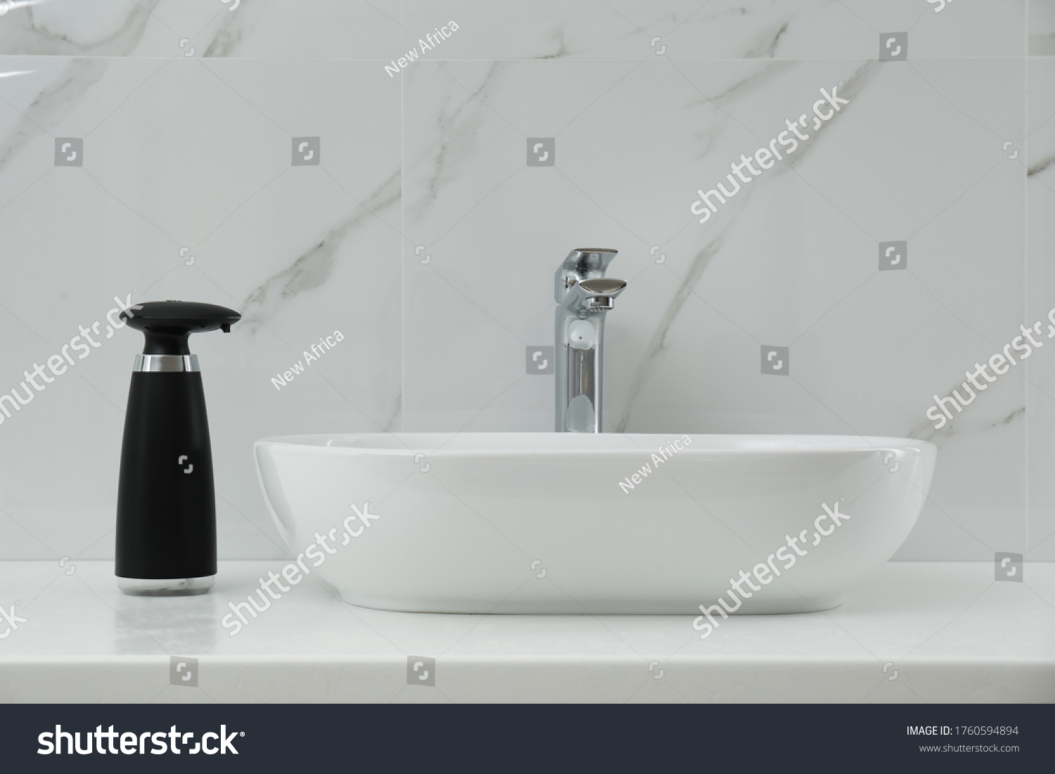 Modern Automatic Soap Dispenser Near Sink Stock Photo 1760594894   Stock Photo Modern Automatic Soap Dispenser Near Sink In Bathroom 1760594894 