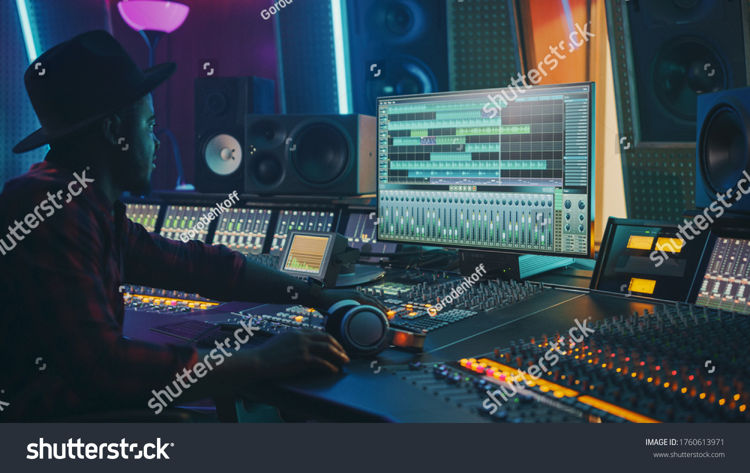 Stylish Audio Engineer Working Music Recording Stock Photo 1760613971 