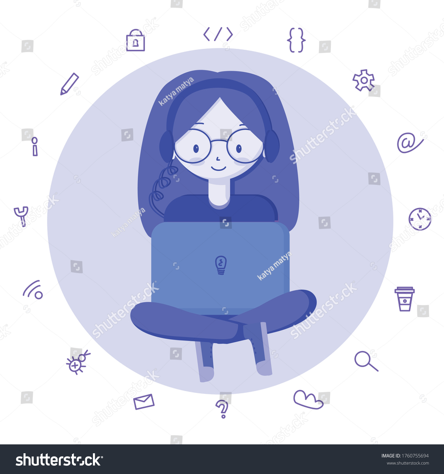 Vector Illustration Cartoon Cute Girl Programmer Stock Vector (Royalty ...