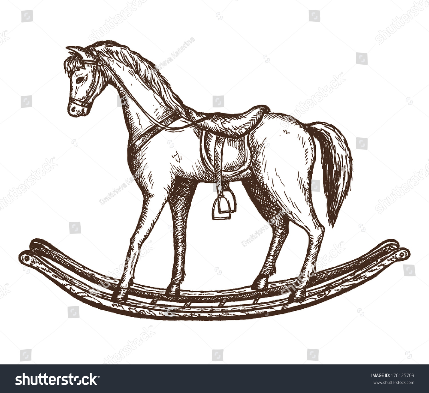 Древняя игрушка лошадка черно белая
