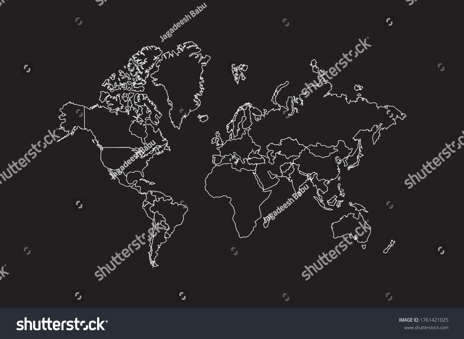 World Map White Outline Black Background Stock Vector (Royalty Free