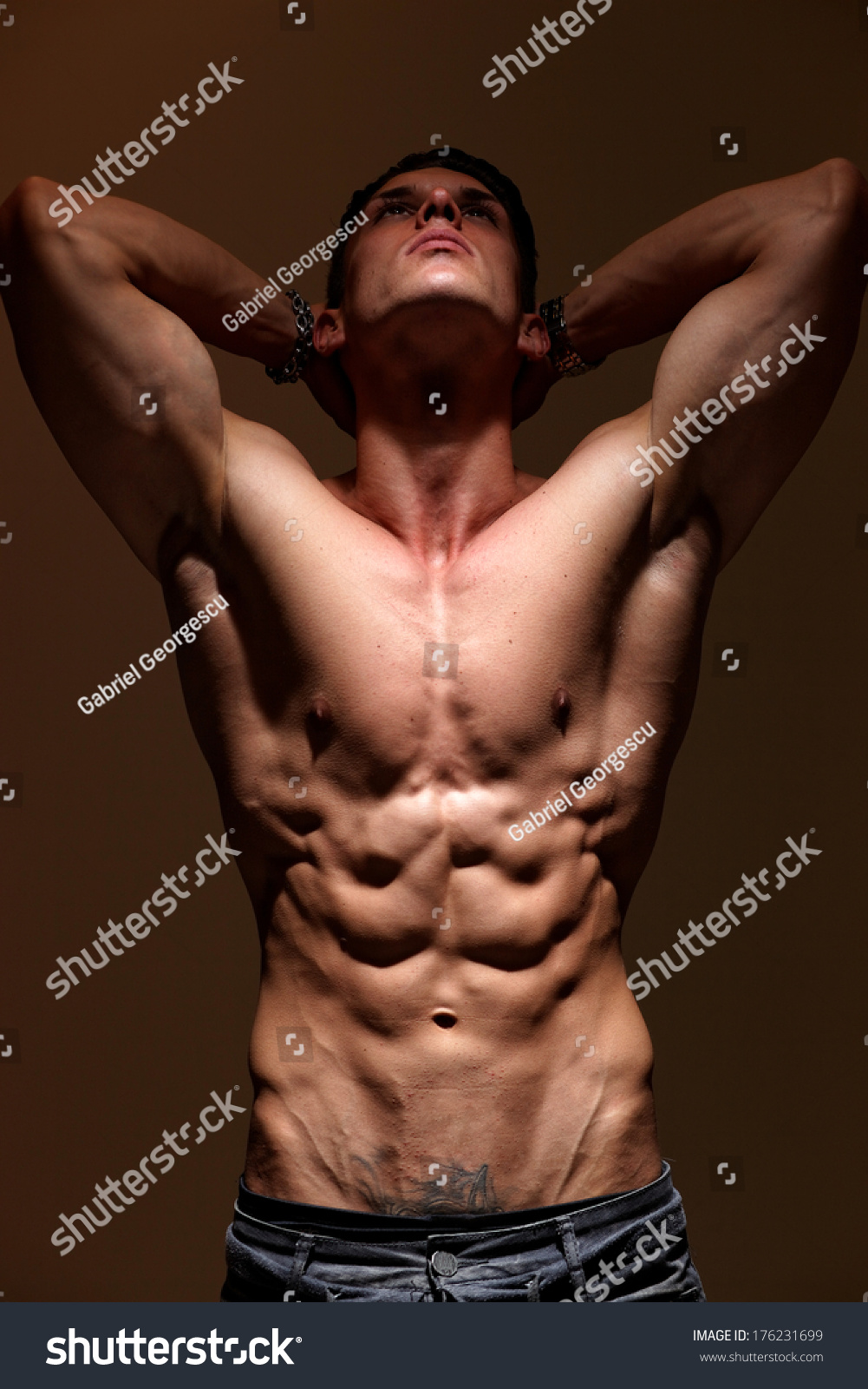 Sexy Portrait Very Muscular Shirtless Male Stockfoto The Best Porn