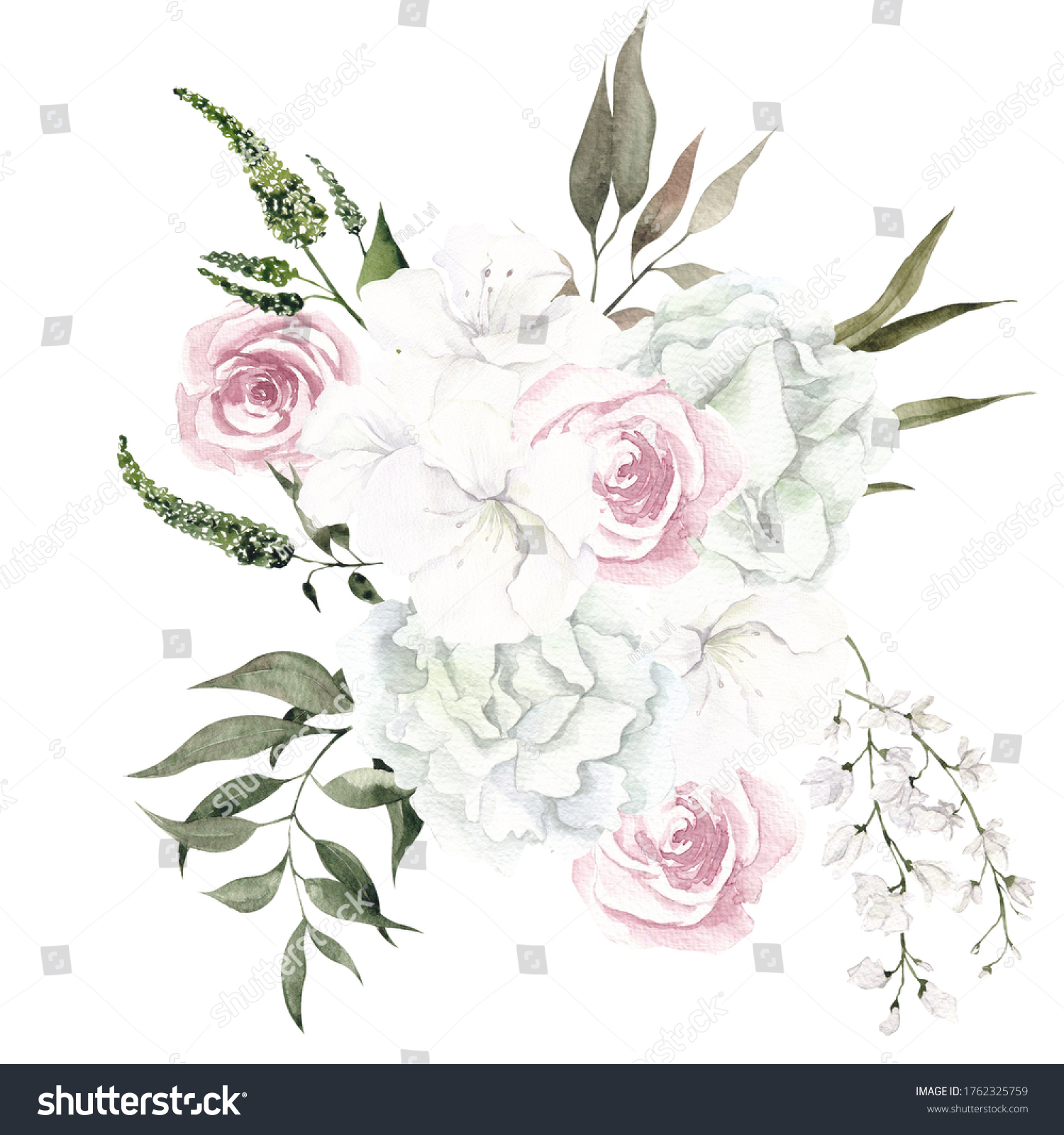 Bouquet Watercolor Hand Draw Flowers Leaves Stock Illustration ...