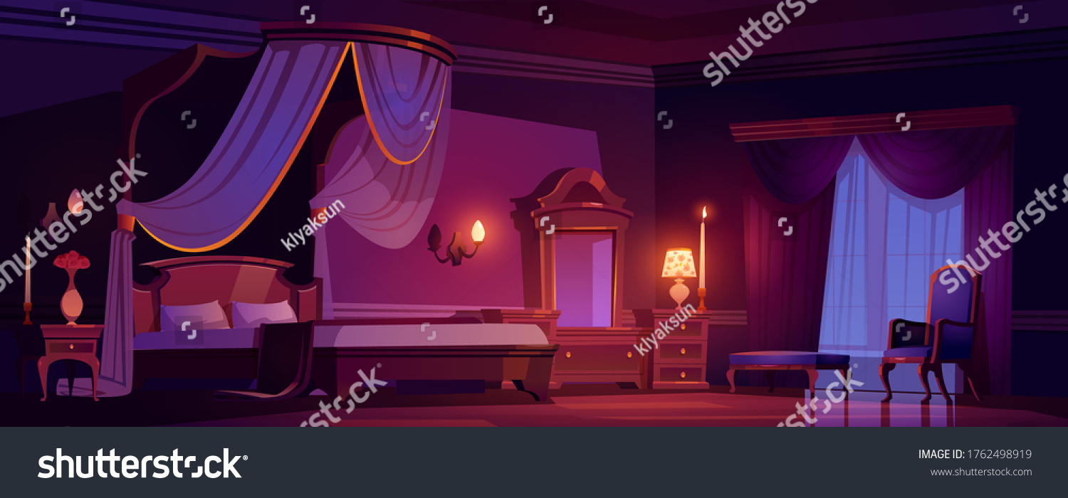 Victorian Bedroom Royal Interior Night Time Stock Vector (Royalty Free ...