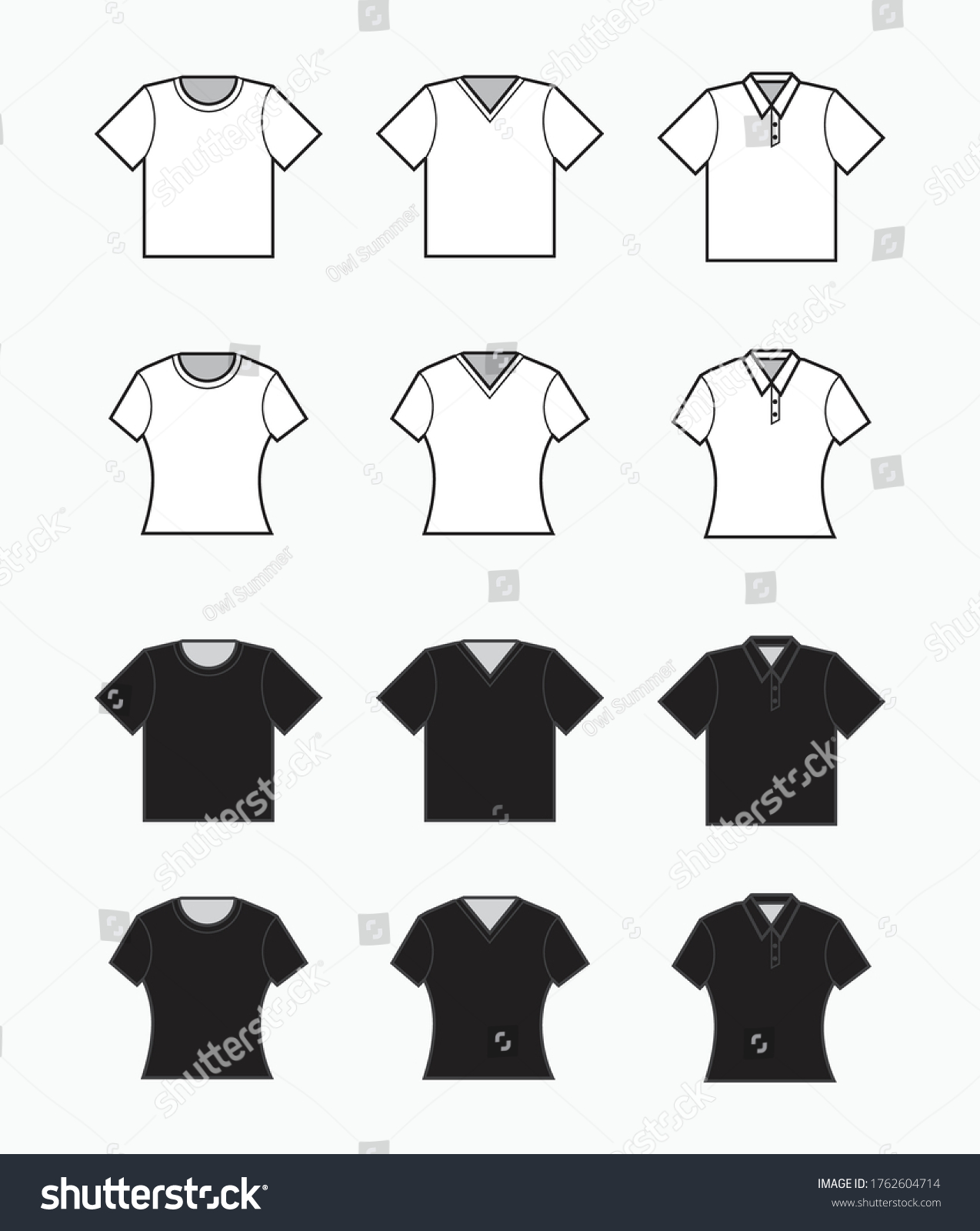 Black White Tshirt Polo Shirt Collared Stock Vector (Royalty Free ...