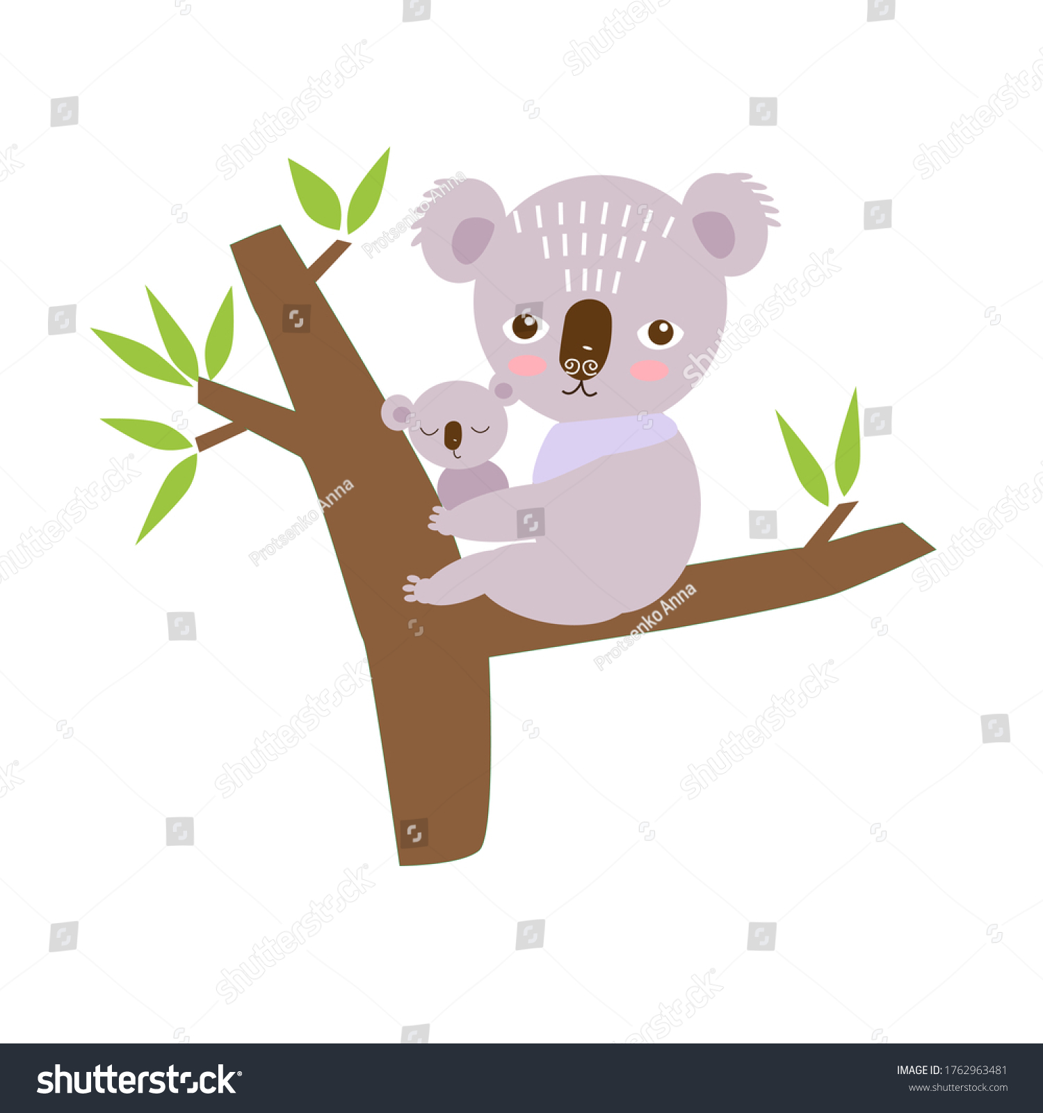 Cute Cartoon Character Koala Mother Baby Stock Vector (Royalty Free ...