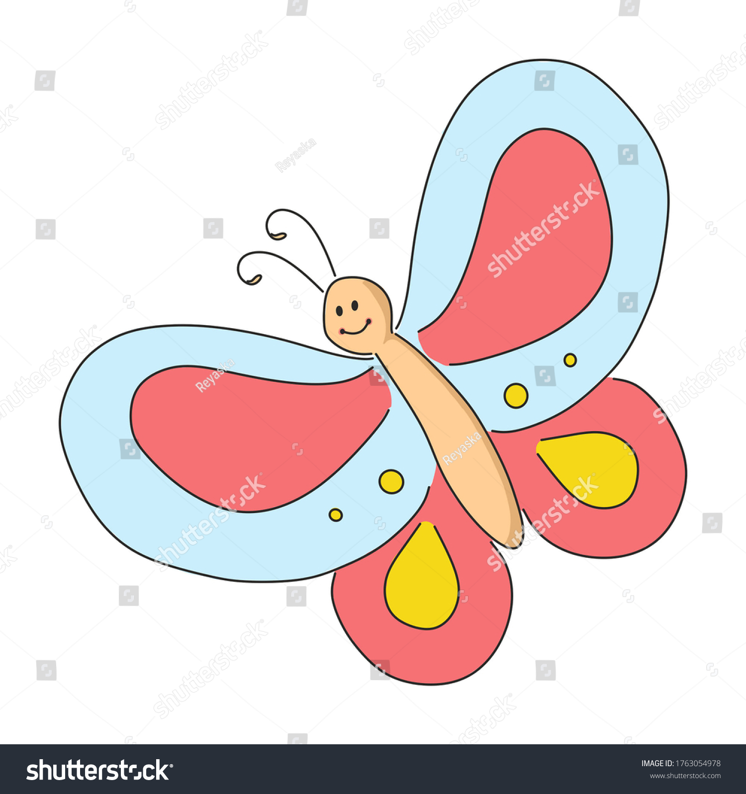 Funny Cartoon Butterfly Illustration Butterfly Character Stock ...