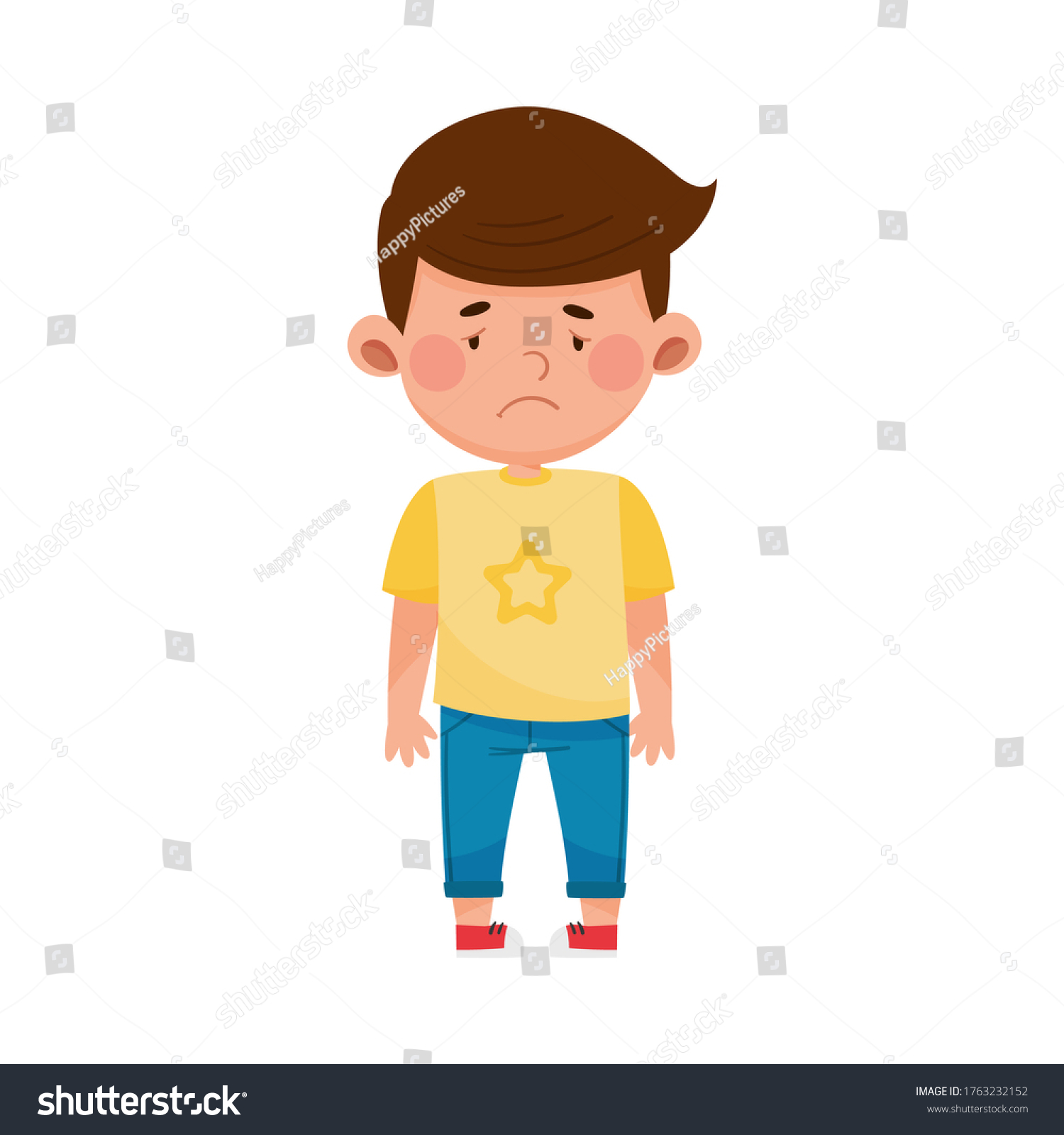 Darkhaired Boy Standing Sadness On His Stock Vector (Royalty Free ...