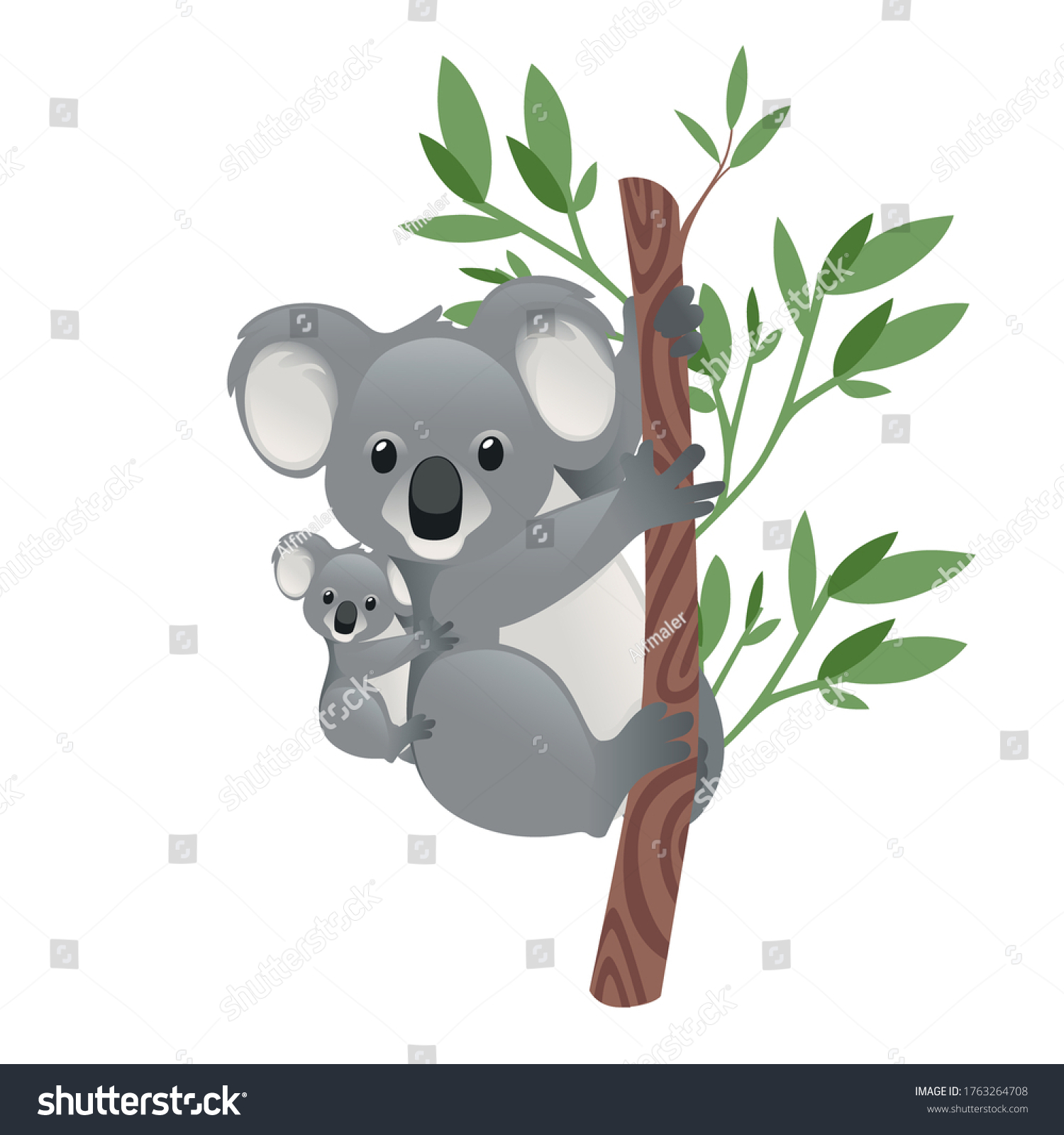 Cute Koala Family Mother Children Sit Stock Vector (Royalty Free ...