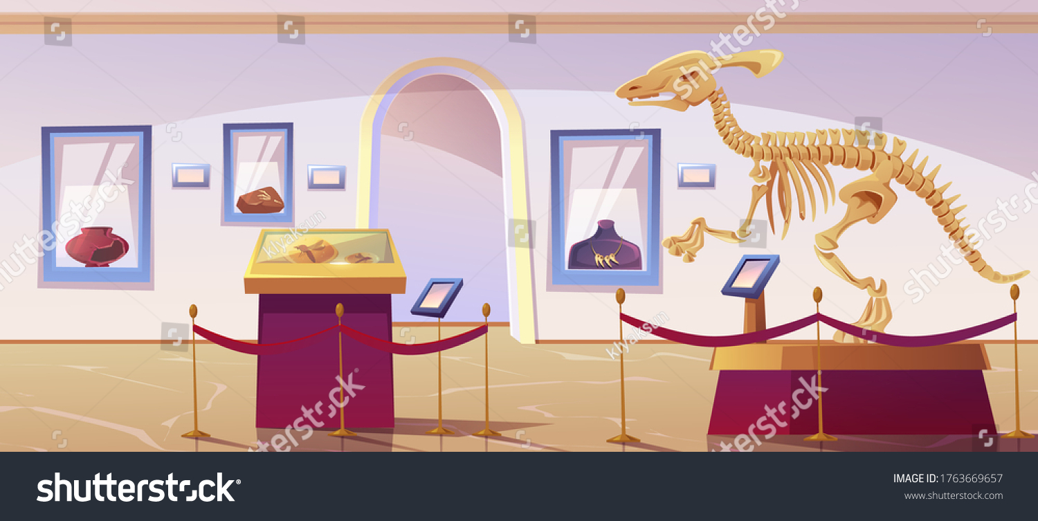 Historical Museum Interior Dinosaur Skeleton Archeological Stock Vector ...