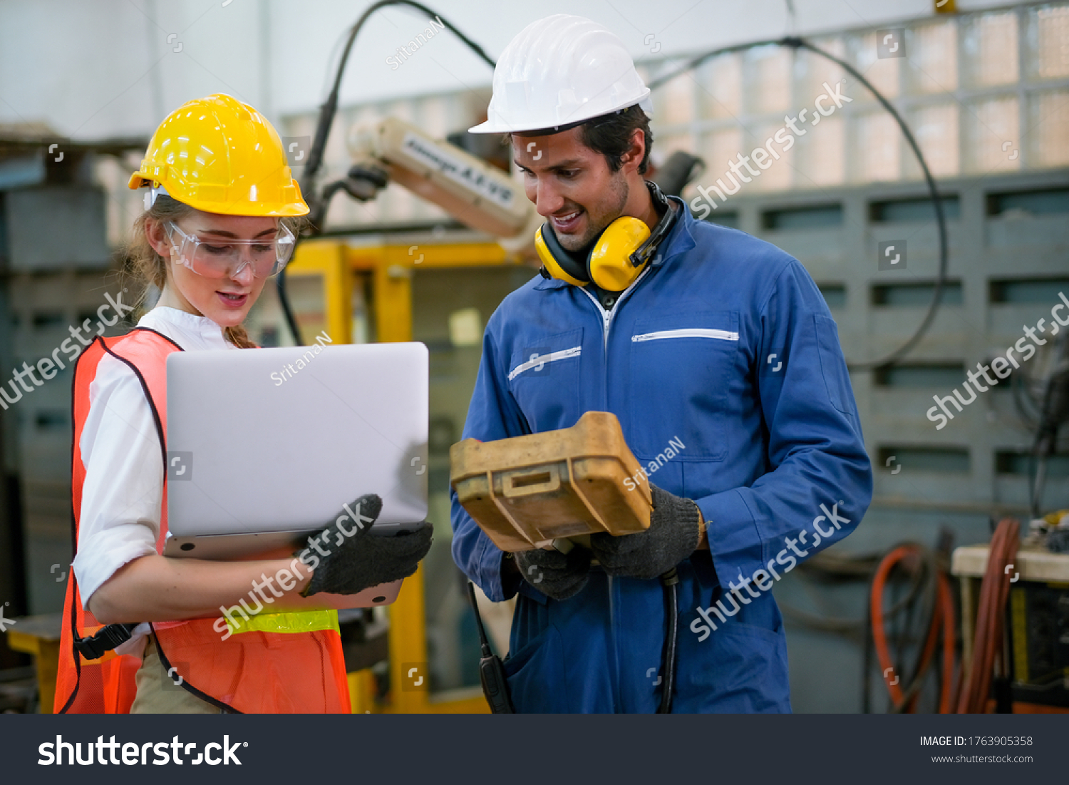 Factory Worker Man Woman Safety Uniform Stock Photo 1763905358 ...