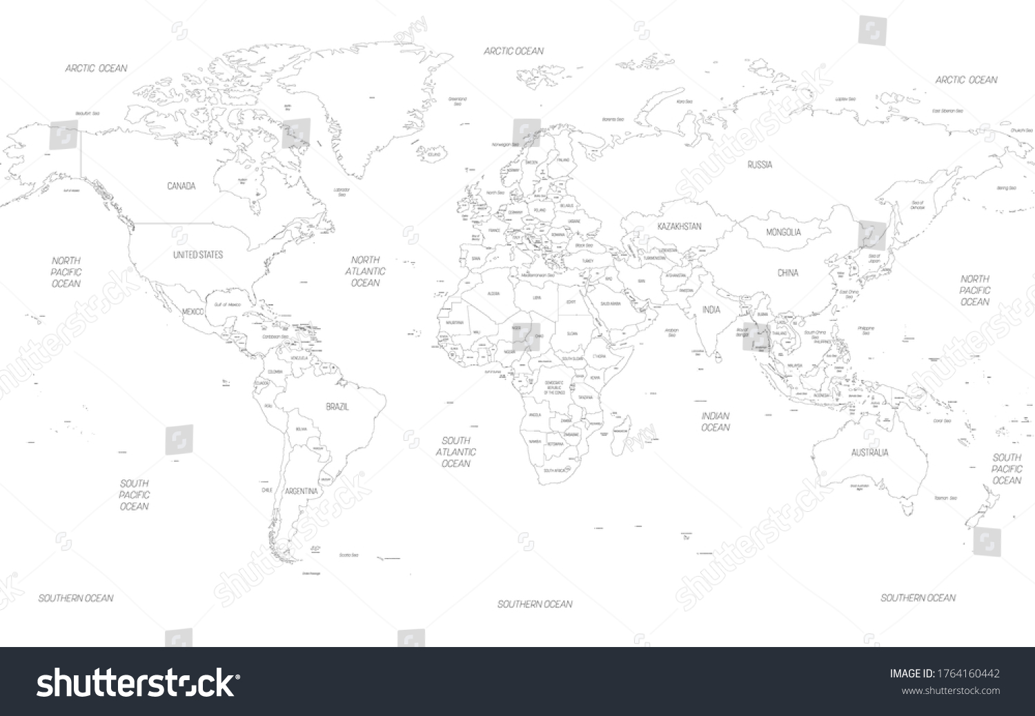 Map World Detailed Thin Black Outline Stock Vector (Royalty Free ...