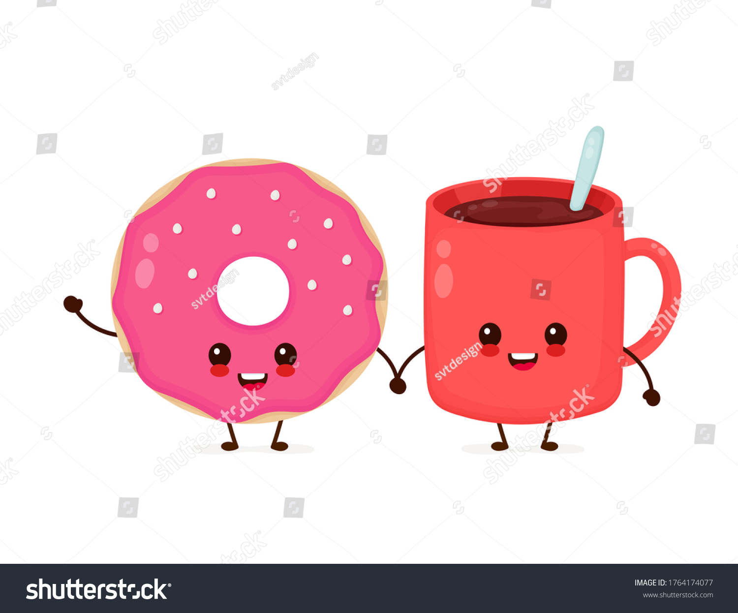 Happy Cute Smiling Donut Flat Cartoon Stock Illustration 1764174077 ...